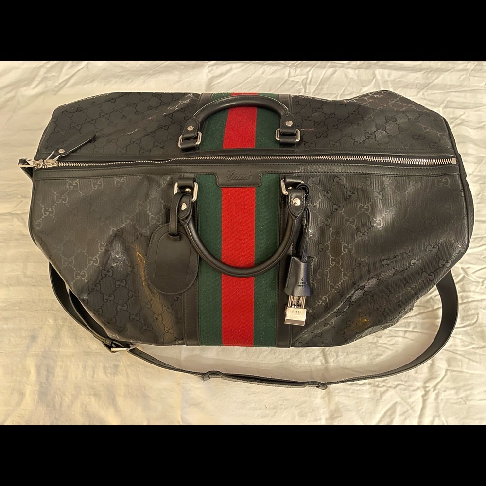 Gucci- Imprime Monogram Web Carry On Duffel Black Weekend/Travel Bag